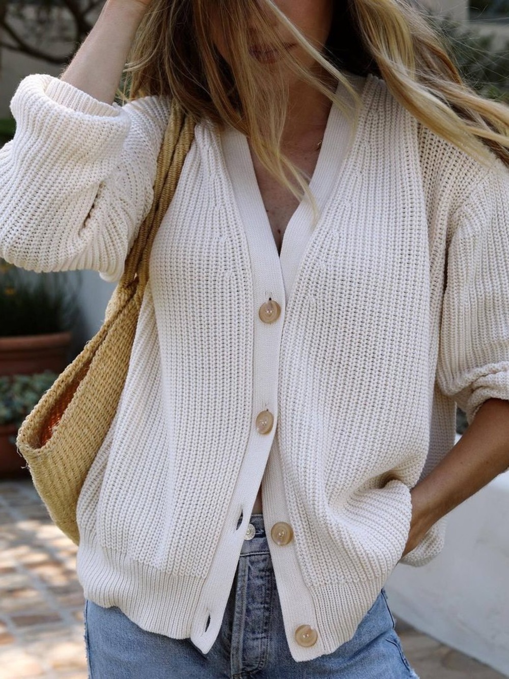 Jenni Kayne Cotton Cocoon Cardigan Sweater Ivory Cream Size XS Oversized Lounge